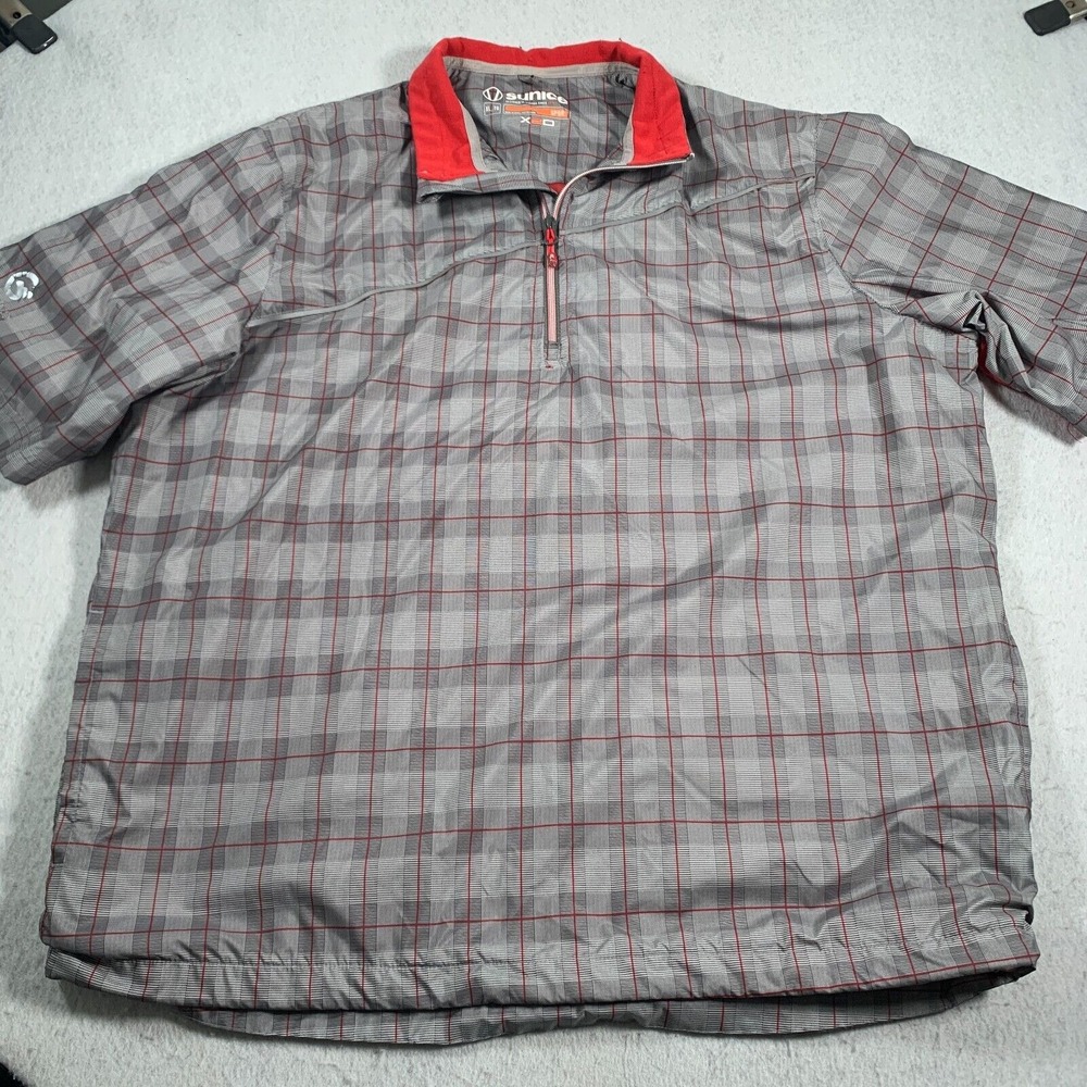 Sunice Pullover Mens‎ XL Gray Plaid Windbreaker Short Sleeve Golf